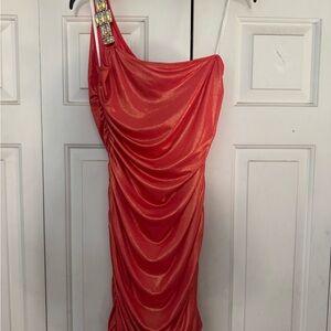 Elegant One-Shoulder Coral Dress